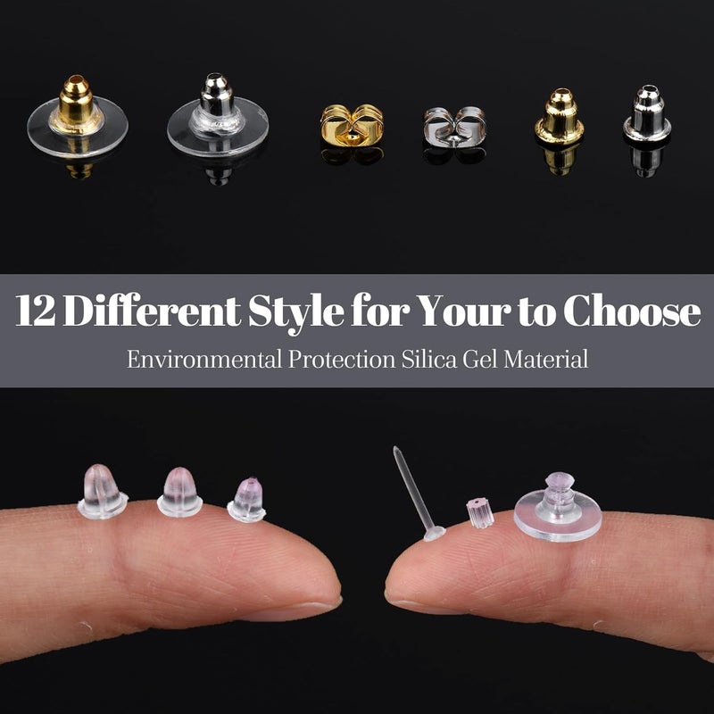 DSOMHZ 12 Styles Silicone Earring Backs for Studs/Droopy Ears/Heavy Earring, Clear Plastic Earrings 600Pcs Clear Soft Hypoallergenic Plastic Rubber Metal Backs Replacements Backings Clutch Stoppers - Image 3